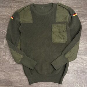 VTG German Army Commando Pullover Sweater Olive Drab Wool Military Surplus Large
